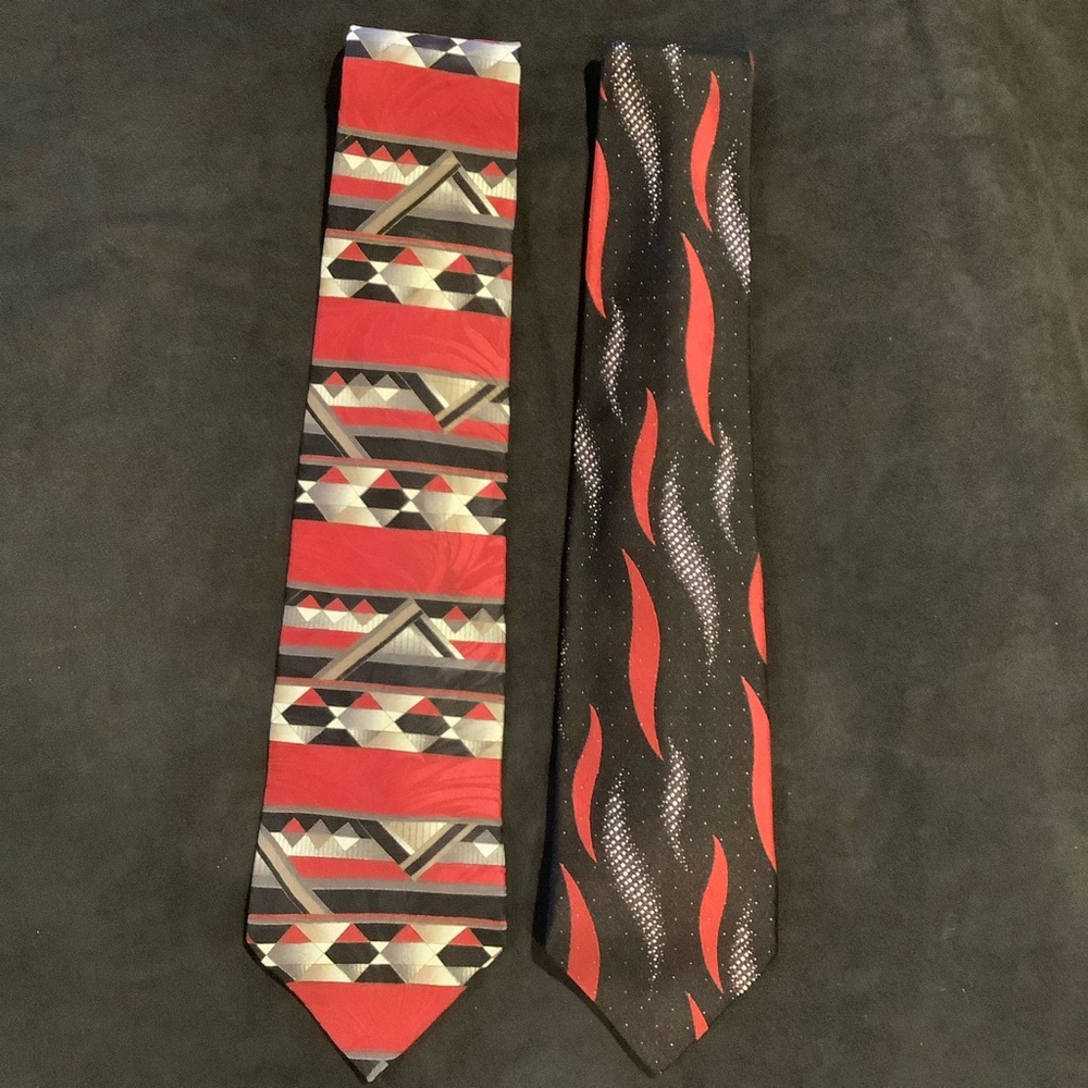 Silk neck ties (2) Grethel & Marco reds black vintage inspired